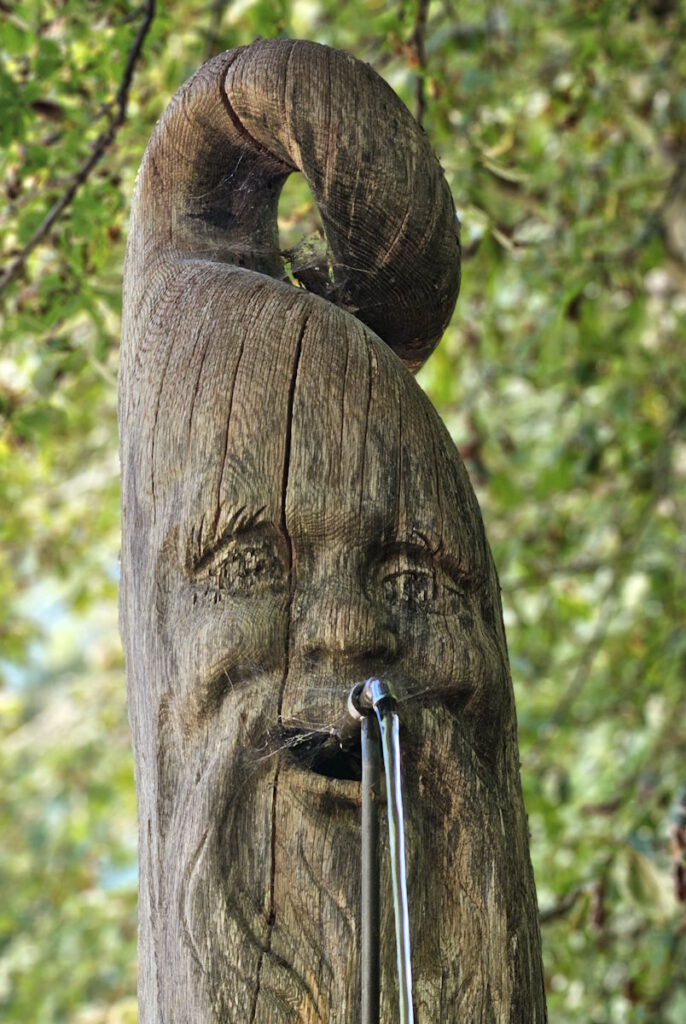 Max Ostenrieder Toni Preis Holztrog-Brunnen mit Januskopf