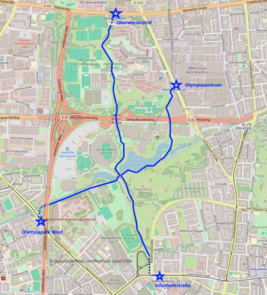 Spazierwege im Olympiapark und Olympiadorf